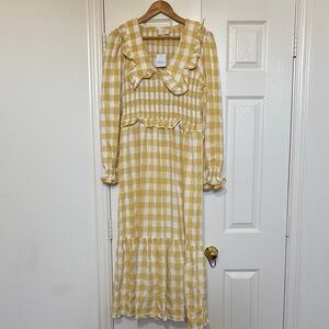 NWT Yellow Gingham Midi Dress